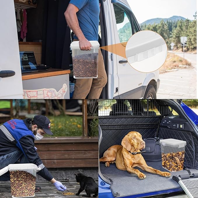 8 Lbs Dog Food Storage Container with Scoop - Airtight Cat Food Container - Buckle-Lock Pet Food Container for Dog, Cat, Bird Seed - Dog Treat Container Dry Food Storage Bin - Bright White