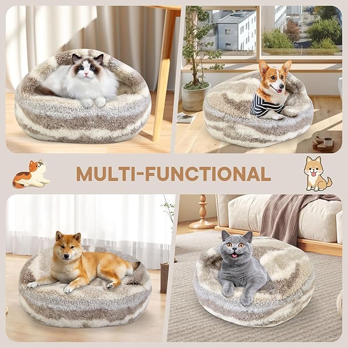 Dog Beds for Small Dogs, Cat Bed Cave, Washable Cute Cat Bed, Cozy Nook Pet Bed for Dogs or Cats, Anti-Slip Puppy Bed Fits up to 12 lbs Pets(Khaki Texture, 20" x 20")