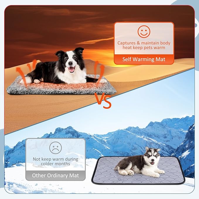 6 Pack Self Warming Cat Pads 18 x 24 Inch Self Heating Dog Cat Mats Extra Warm Thermal Pet Bed Washable Pet Crate Bed Mat Blanket Removable Cover Non Slip for Indoor Outdoor Pets (Grey)