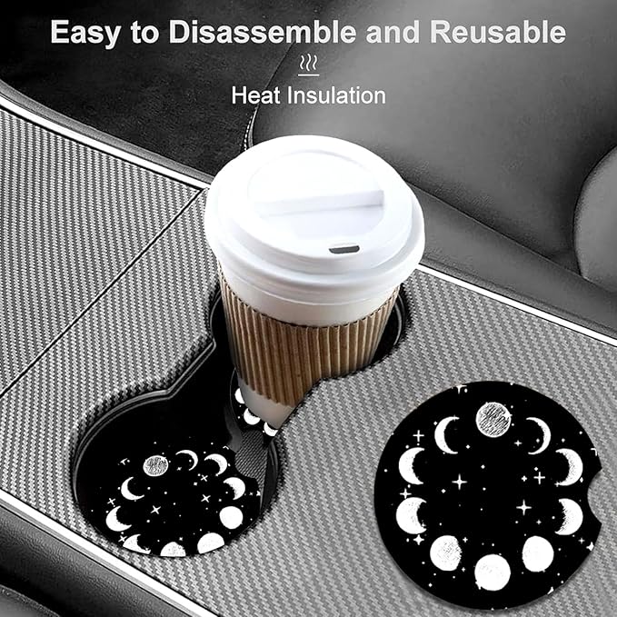 Car Coasters for Cup Holders,2 Pack Sky Moon Star Car Coasters,2.75" Universal Size Anti Slip Rubber Mat,Automotive Cup Holder Decal Decor Accessories,Sky Moon Star Gifts for Women,Men,Mom