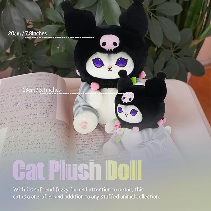 Kawaii Shark Cat Plush Toy Stuffed Animal Doll, Soft Pillow for Boys & Girls (Cat-D, 20cm/7.8in)