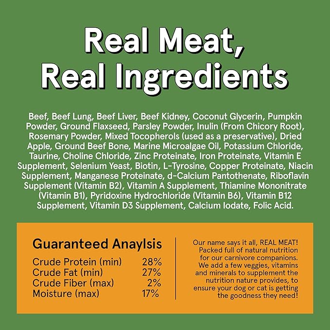 Real Meat Air Dried Cat Food & Dog Food w/Real Beef - 14oz of USA-Crafted Grain-Free Dry Dog & Cat Food Sourced from Hormone-Free, Free-Range, Grass-Fed Beef - All Natural, High Protein Pet Food