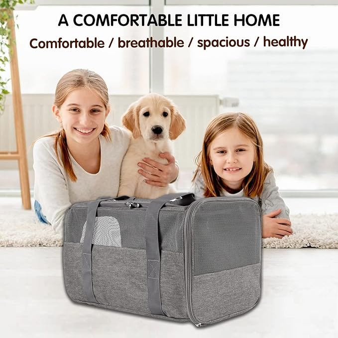 Carriers Soft-Sided Large Pet Carrier for Cats Dogs Small Animals Up to 35Lbs,Top Load Carrier,Ventilated Design,Portable Cat Carrier Airline Approved(X-Large, Grey)