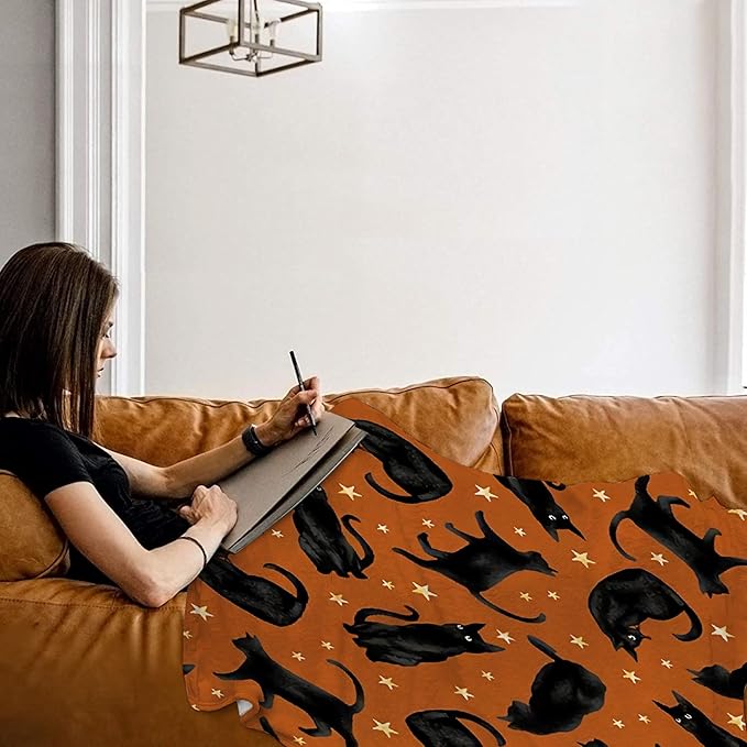Cute Black Cats Blanket Gifts for Cat Lovers Girls, Halloween Throw Stars Plush Moon Blankets for Women Lightweight Flannel Fleece Christmas Bedding for Bed Couch Chair Gift for Baby 40x30In Pet