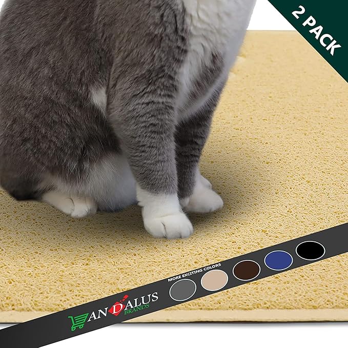 Andalus Large Cat Litter Mat, Pack of 1 - Waterproof, Non-Slip & Easy to Clean Cat Litter Box Mat for Extra Efficient Pet Litter-Trapping, Beige (30” X 18”)