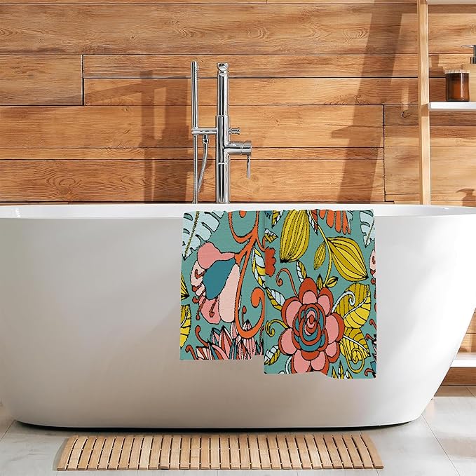 Boho Floral Tropical Leaves Bathroom Hand Towel Set of 2,Colorful Flowers Botanical Leaves Fingertip Towel Kitchen Hand Towel,Soft Absorbent Decorative Guest Towel Hand Bath Towel for Hotel Home