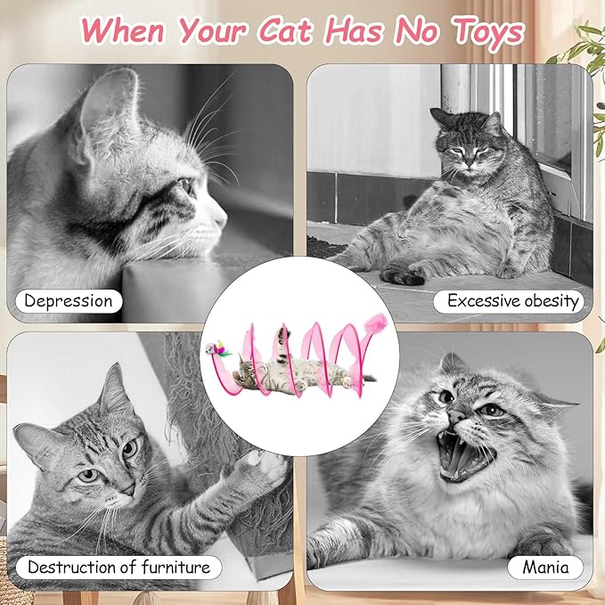 Cat Tunnel, 1PCS Folded Cat Tunnel Toy, Pink Mice Tube Cat Springs for Indoor with Feather, Mouse Toys Interactive Cat Toy Tunnel Self-Happy Cat Toys, S-Type Collapsible Tent