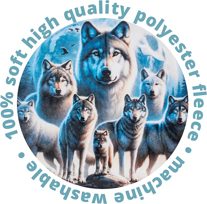 Dawhud Direct Wolf Fleece Blanket - Soft Plush, Cozy Throw for Kids and Adults - Throw Blanket with Pack of Wolves Over Forest Print, Ideal for Beds, Couches, and Travel - 60 x 50 Inches