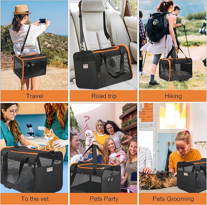 HiCaptain Black Cat Carrier Bag, Lightweight Soft Cat Carrier with Top Mesh Window, Breathable Pet Carrier for Medium Cats and Small Dogs Puppies up to 15 lb - Black