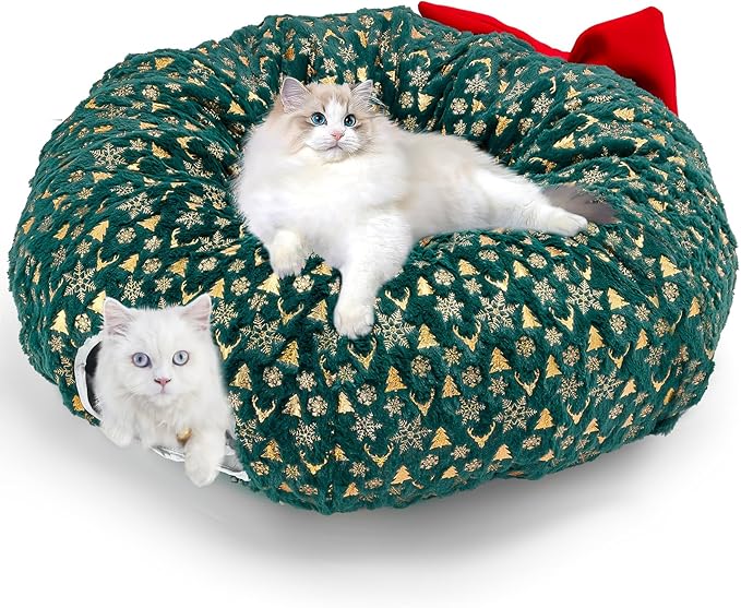 Cat Tunnel Bed,Collapsible Cat Donut Tunnel,Circle Foldable Peekaboo Cat Cave,Enrichment Cat Tube for Indoor Cats,Puppy and Pet
