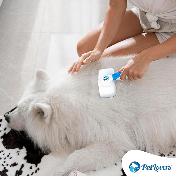 PetLovers EzSlicker Self-Cleaning Brush - Dog Brush for Shedding, Gentle Slicker Brush for Cats, Tangle-Free Grooming Comb with Soft Bristles & Ergonomic Handle for Stress-Free Grooming (White)