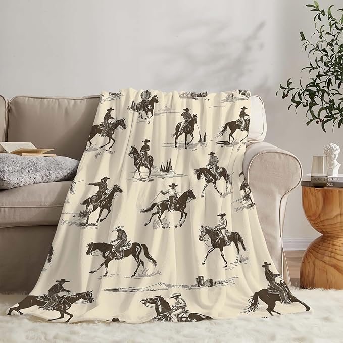 Cowboy Throw Blanket Horse Gifts for Kids Girls Boys Adults Women Men Soft Cozy Warm Plush Fluffy Fuzzy Fleece Blanket Decor 40''X50''