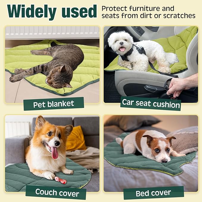 28 x 20 Inch Pet Mattress Leaf Shape Cat and Dog Cotton Bed Pad Cat Double Sided Floor Cover Mat Warming Dog Blanket Pad for Warm Indoor Puppy Accessories(Dark Green, Green)