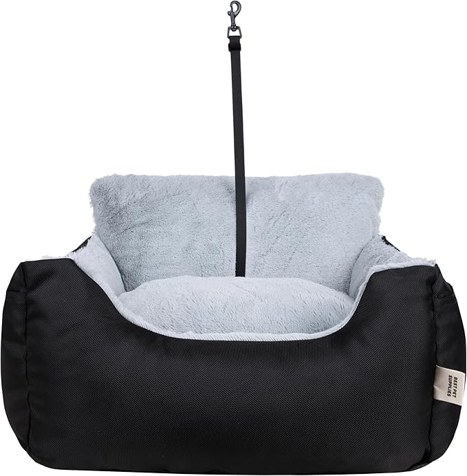 Best Pet Supplies Dog Pet Booster Seat for Car, Truck, and SUV Travel with Soft Plush Cushion with Tall Pillow and Walls, Comfortable Bedding with Secure Straps - Black