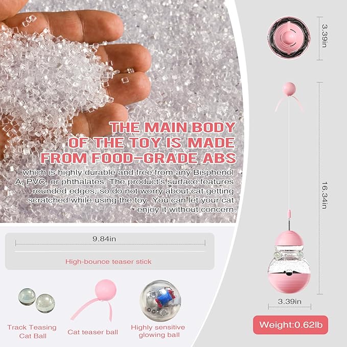 Cat Interactive Toys forcat Wand Toy Indoor cat nip Toys cat cat Wand Toy Cat Kitten Wand Toy Weight Loss Kitty Funny Balls Slow Food Dispenser Feeder Pink