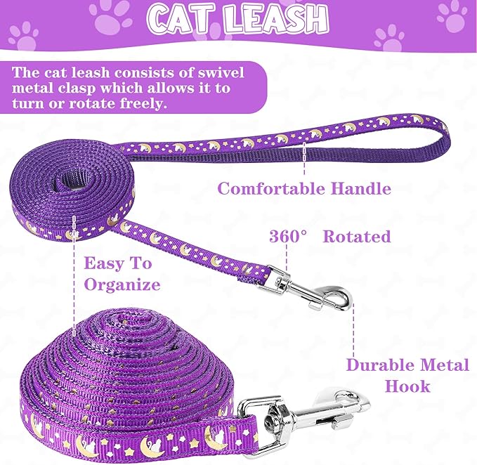2 Pack Cat Harness and Leash with Collar Set, Escape Proof Cat Harness Adjustable Kitten Harness Glow in The Dark for Small Medium Cats