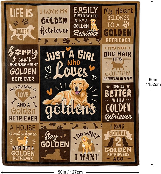 Golden Retriever Gifts for Women, Gifts for Golden Retriever Lovers/Kids/Dog Throw Blanket 50"x60"