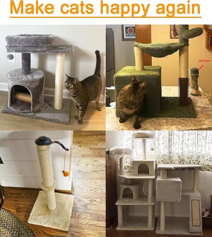 4 Pcs 2.9in 7.4cm Diameter Cat Tree Scratching Post Replacement Sisal Pole Parts (M10, 13.8in/35cm)