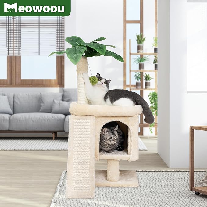 Cat Scratching Post 33'' Cat Tree Indoor Palm Tree Large Cat Perch with Scratching Posts Cat Scratch Tree with Natural Sisal Ball Furniture Suitable for Adult Cats and Kittens