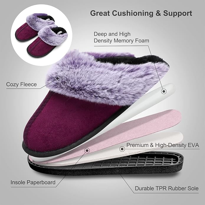 Besroad Winter Fuzzy House Slippers Sandals Plush Faux Fur Fluffy Flats Slippers Warm Slide Shoes for Women