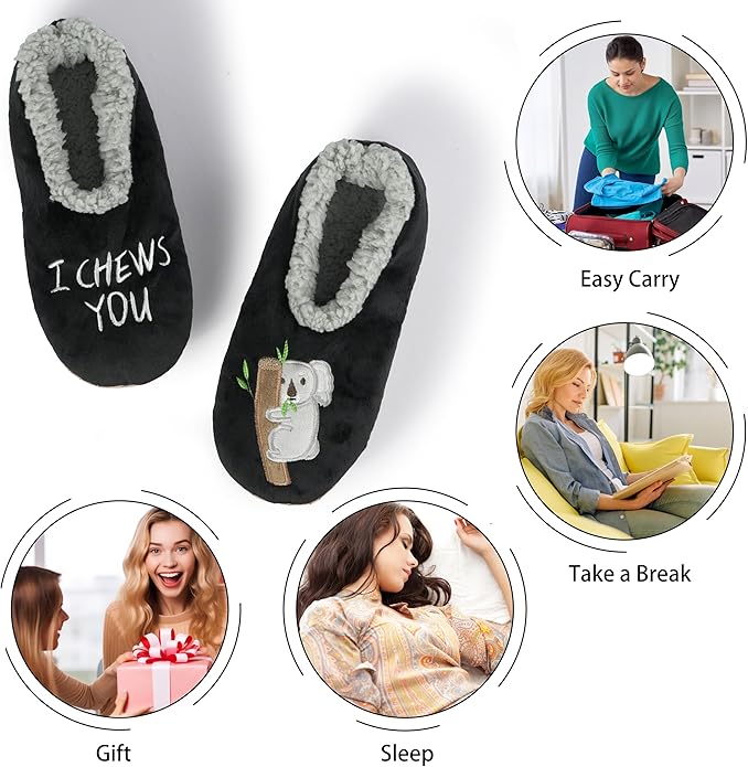 BenSorts Fuzzy Slipper Socks for Women Funny House Slippers with Grips