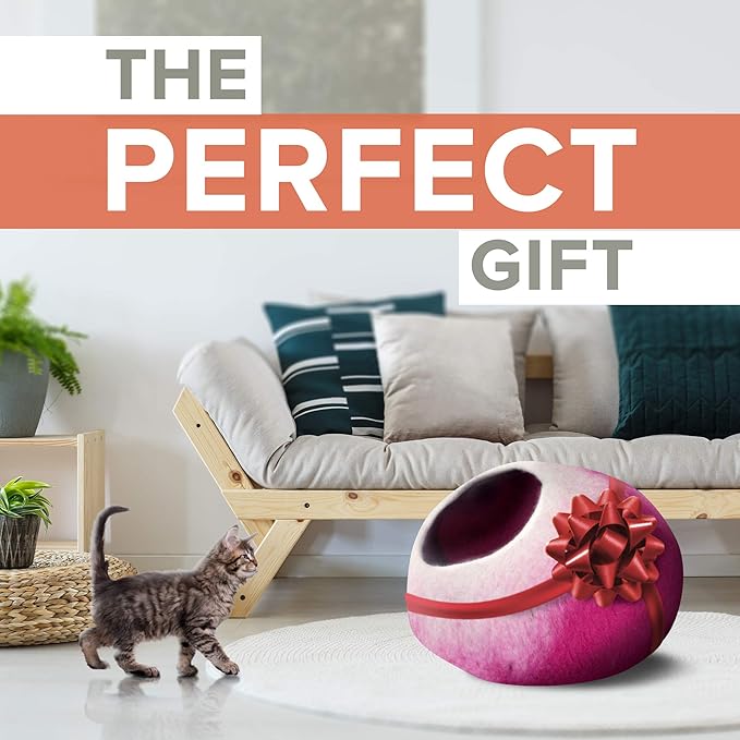 Felted Wool Cat Cave Bed ~ Perfect Handcrafted Cat Beds for Indoor Cats ~ Felted from 100% Natural Wool ~ Eco Friendly with Your Cats (Rose Petals)