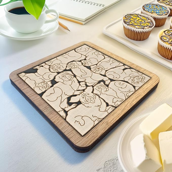 02 Bernese Moutain Dog Coaster - Bernese Moutain Dog Puzzle Wooden Coaster Set - Interlocking Jigsaw Drink Mats with Laser-Cut Design for Bernese Moutain Lovers
