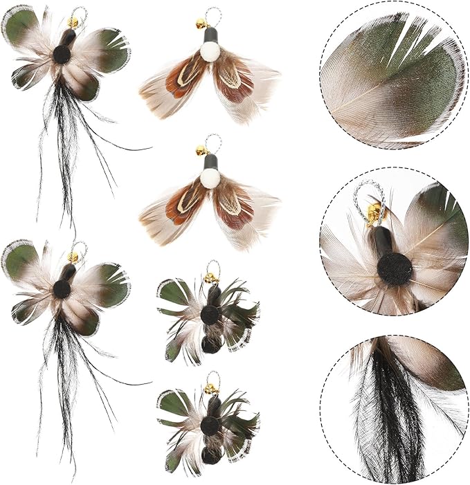 FRCOLOR 6pcs Replacement Head for Cat Teaser Toy, Cat Fishing Pole Toy Attachment Interactive Cat Toy Cat Teaser Toy Feathers Cat Toys