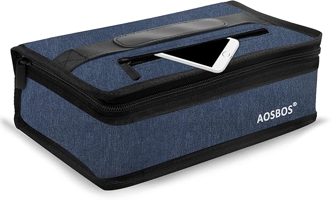Aosbos Small Lunch Bag, Blue, Unisex, Portable Mini Cooler, Insulated Thermal Bag for Men and Women