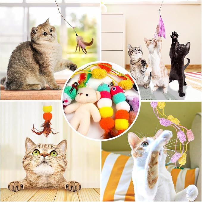 Cat Feather Toy Refills Cat Feathers Wand Replacement, 12 PCS Cat Toy Feather Refills, Cat Wand Attachments Feathers for Cat Toys