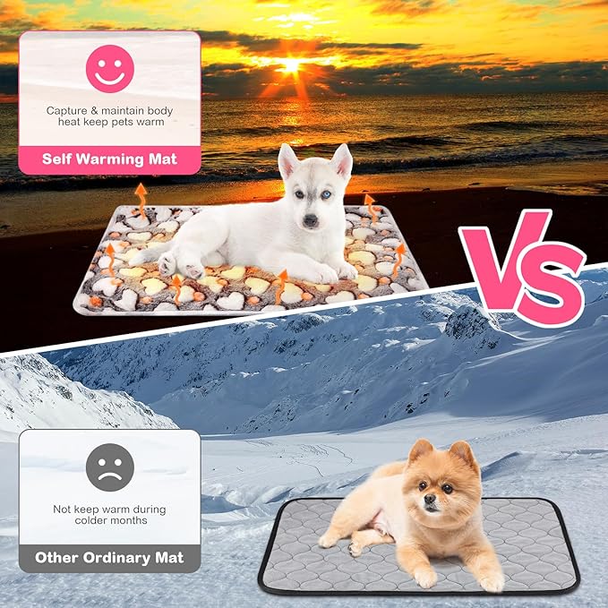 4 Pack Self Heating Cat Bed Cat Self Warming Pad with Removable Cover Extra Warm Thermal Pet Pad Washable Pet Crate Mat Anti Slip Kennel Pad for Indoor Outdoor Pets(Heart,16 x 20 Inches)