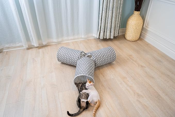Cat Tunnel,Cat Tunnel for Indoor Cat, Kitten Toys Collapsible 3 Ways Play Toy, Pet Tube Hideaway Tunnel with Ball for Cats Rabbits Kittens (Gray Arrow)