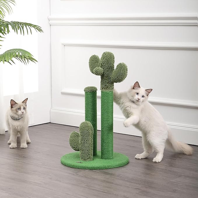 CTR1009A Marfa 25.25" Modern Jute Triple-Cactus Cat Scratching Post with Fuzzy Toy, Green