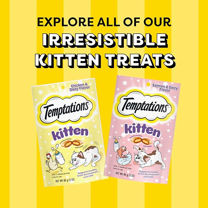 Temptations Kitten Crunchy and Soft Treats Chicken and Dairy Flavor, 6.3 oz. Pouch, (Pack of 10)