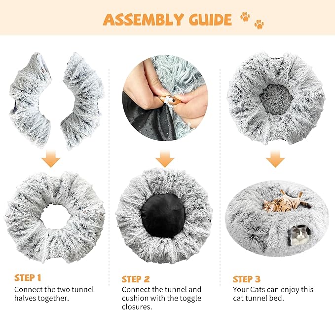 Cat Tunnel Bed with Central Mat, Big Tube Playground Toys, Soft Plush Material Cat Donut Tunnel, Peekaboo Cat Cave, Full Moon Cat Tunnels for Cat, Kitten, Puppy, Rabbit (Grey)