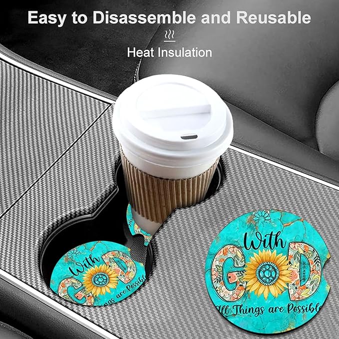 Car Coasters for Cup Holders,2 Pack Christian Motivational Car Coasters,2.75" Universal Size Anti Slip Rubber Mat,Automotive Cup Holder Decal Decor,Christian Gifts for Women,Men,Mom