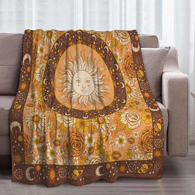 Sun and Moon Bohemia Soft Throw Blanket Flannel Fleece Blankets Warm Cozy Lightweight Fuzzy Blanket for Bed Sofa Couch Home Decor 80"X60"