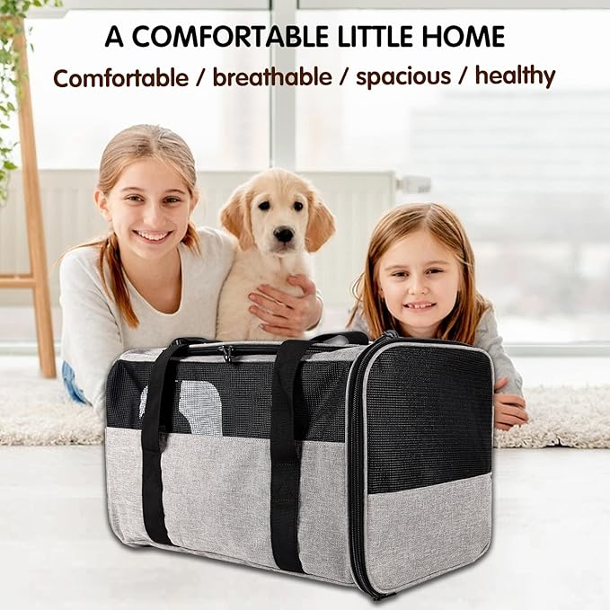 Carriers Soft-Sided Pet Carrier for Medium Large Cats Dogs 15lbs 20lbs,Ventilated Design,Portable Carry Handle,Collapsible Carrier for Kitten Puppy(X-Large,Grey&Black)