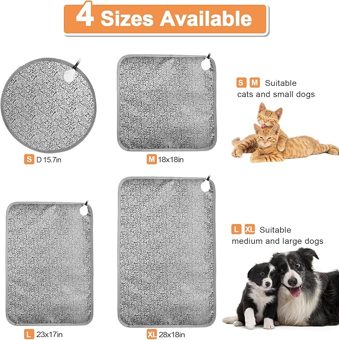 Cat Heating Pad 18x18in, Pet Heating Pad for Cats Heated Cat Pad with Timer(1-24H),Waterproof Heated Cat Blanket with Chew Resistant Steel Cord