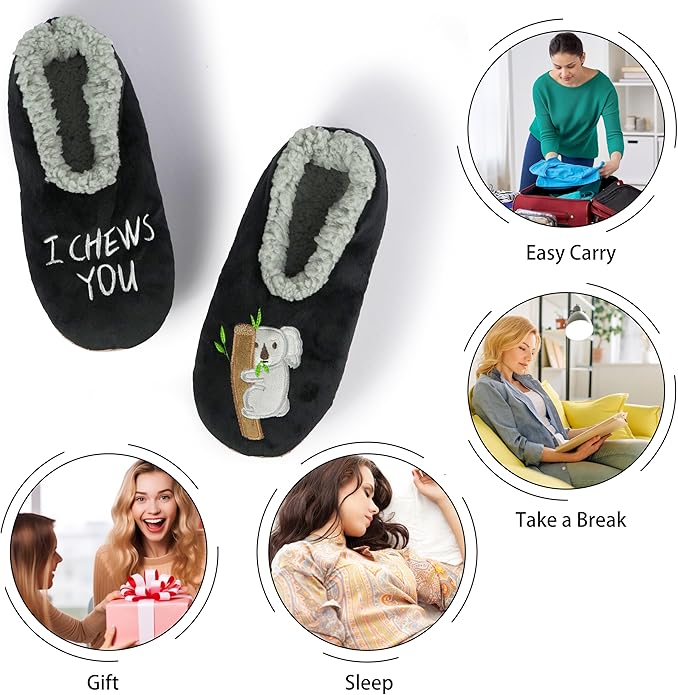 BenSorts Fuzzy Slipper Socks for Women Funny House Slippers with Grips