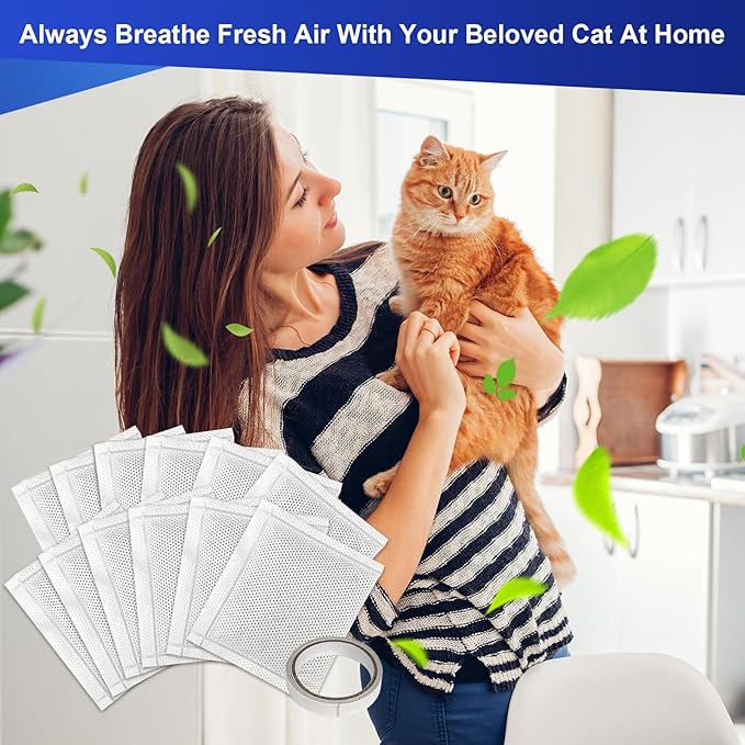 12PCS Cat Litter Deodorizer, Cat Litter Odor Eliminator with Double-sided Tape Compatible with Litter-Robot 3, Litter-Robot 4 and Traditional Cat Litter Box for Absorbing Odors Keep Air Fresh