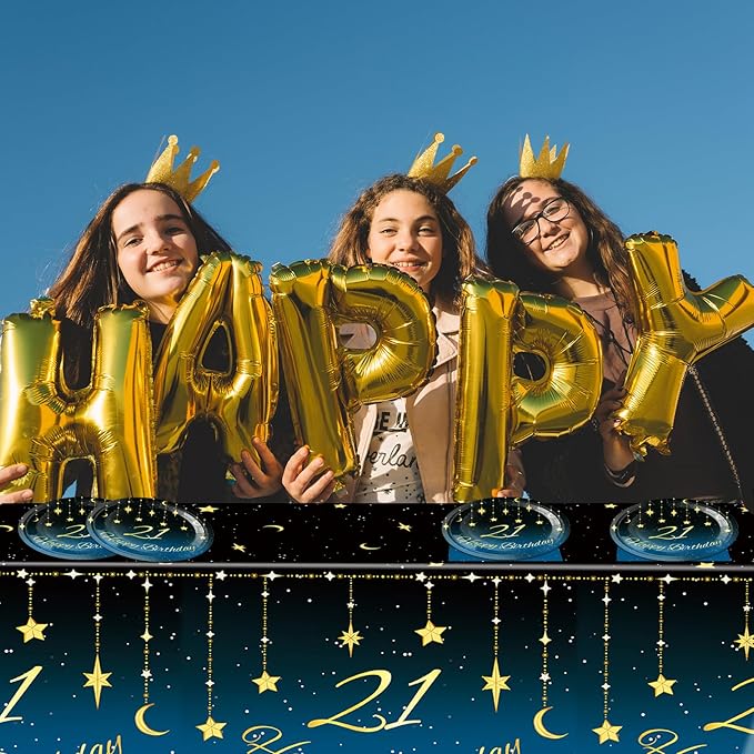 21th Birthday Party Decorations, 41Pcs Starry Sky Party Tableware Set Includes 20 Plate 20 Napkins and 1 Tablecloth, 21 Years Old Birthday Theme Party Supplies for Boys Girls Birthday Party Favors