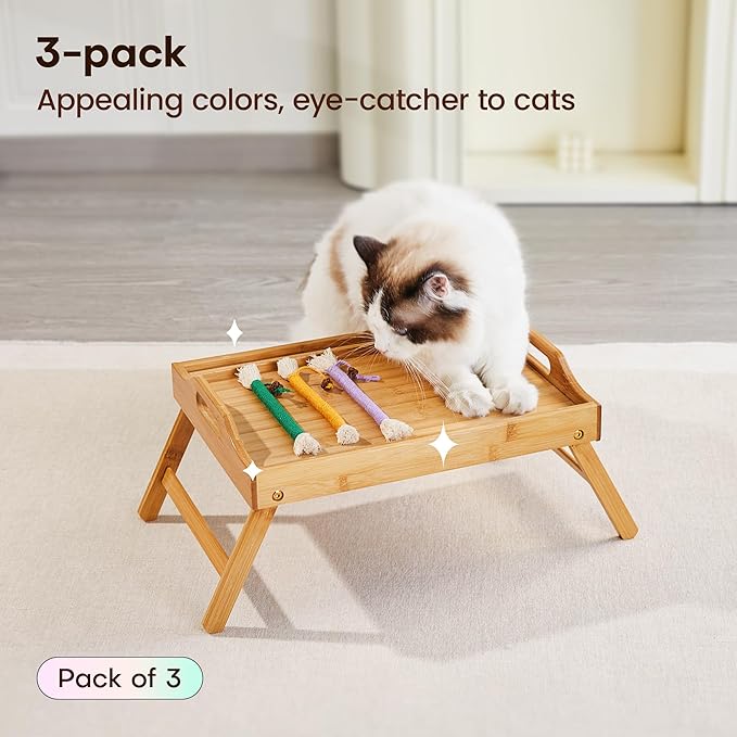 Potaroma 3Pcs Cat Toys Chew Ropes with Refillable Organic Catnip, Safe Teeth Cleaning Toy for Indoor Kittens, Interactive Cat Nip Kitty Toys for All Breeds 7.8 Inches