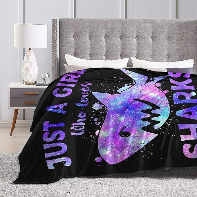 Shark Starry Sky Plush Throw Blanket - Super Soft, Cozy, Warm Fleece - Just A Girl Who Loves Shark - Bedding Blanket Gifts for Kids, Girls, Boys, Women - 60"X80"