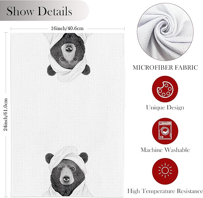Cute Bear Bathroom Hand Towels, Bear Gifts for Bear Lovers, Bear Hand Towels for Bathroom, Bear Bathroom Decor, Kids Bathroom Decor, Cute Animal Bathroom Decor, 16x24 Inch