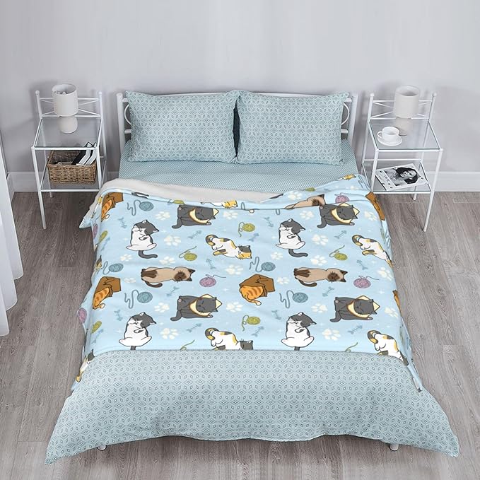 Soft Fluffy Cat Pattern Blanket, Cute Feline Design Cozy Throw Blanket for Adults Kids Pet,Lightweight Warm Plush Fleece Blanket for Couch Bed Sofa, for Cat Lovers 50"x40"