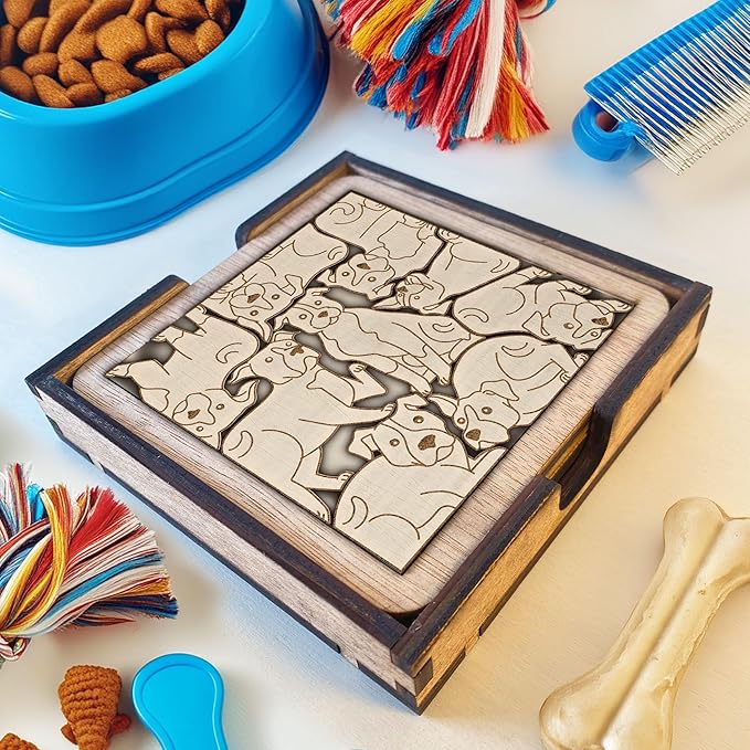 American Pit Bull Terrier Dog Wooden Puzzle Coaster - Unique Gift for Pitbull Dog Lovers, Wooden Jigsaw Drink Coaster, Decorative Pit Bull Puzzle for Coffee Tables and Home Decor