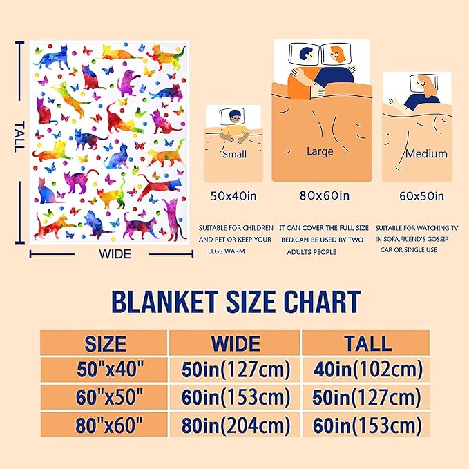 Cute Cat Blanket Super Soft Flannel Throw Blanket Bedding Cat Gifts for Cat Lover Woman Kids Adults 50"x40"