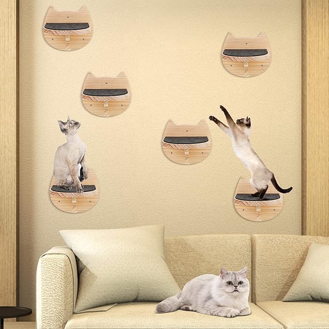 6 Pcs Cat Wall Furniture Wall Mounted Cat Wall Shelves with Scratching Mat Cat Stairs Cat Wall Steps Cat Ladder Cat Climbing Shelves Cat Perch Supplies for Cats Playing Climbing Indoor