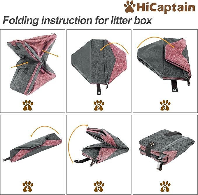 HiCaptain Portable Cat Litter Box with Lid and Handle Standard Portable Collapsible Litter Carrier for Cat (M,Pink/Gray)
